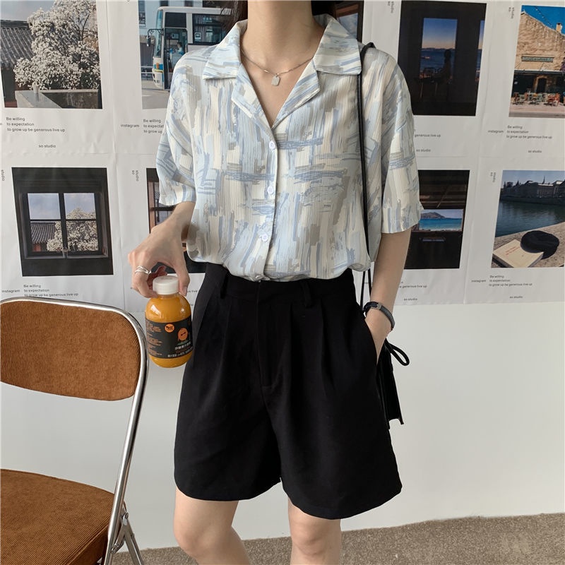 Áo Sơ Mi Chiffon Ngắn Tay In Hoa Thời Trang Hàn Quốc Cho Nữ