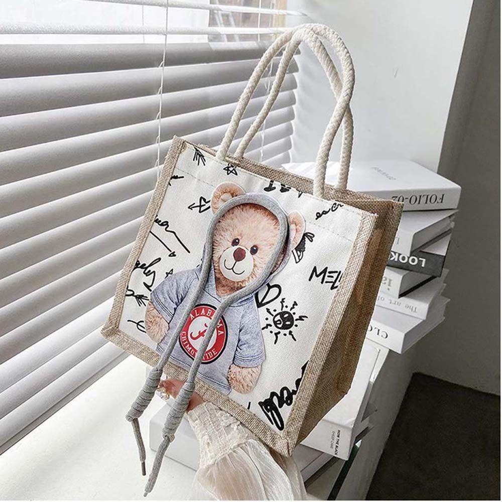 LILYES Túi Tote Vải Canvas Họa Tiết Gấu Dễ Thương Phong Cách Nhật Bản