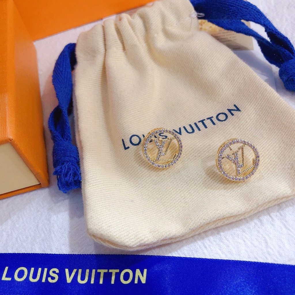 LOUIS VUITTON Khuyên Tai Tròn Bằng Thép Titan In Logo LV Thời Trang