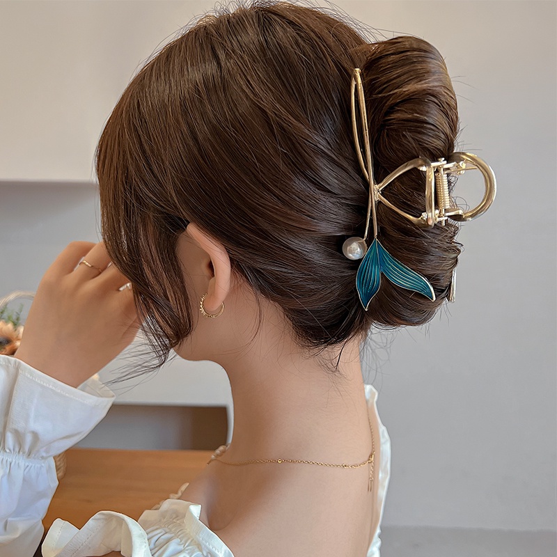 Kẹp Tóc Hình Cá Mập Đính Ngọc Trai Giả Bằng Kim Loại Cho Nữ