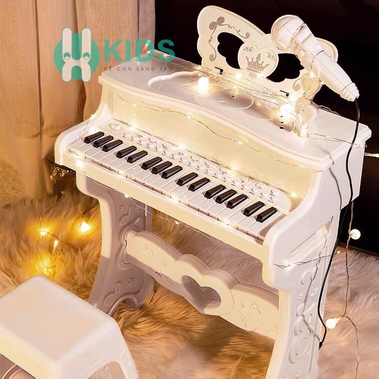 Đàn Piano Mini cho bé kèm mic thu âm, có kết nối điện thoại, bàn phím chữ Tiếng Anh cao cấp - Đồ chơi âm nhạc trẻ em