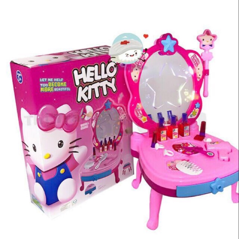 Bộ đồ chơi vali  trang điểm làm tóc cho bé gái màu hồng hiệu ứng máy sấy y thật