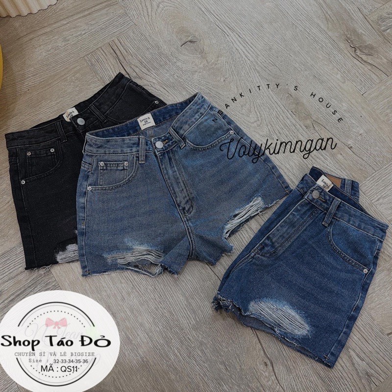 Quần SHORT JEAN RÁCH lưng siêu cao không co dãn QS11 (TÁO ĐỎ BIGSIZE 55-90KG) 🍎🍎🍎