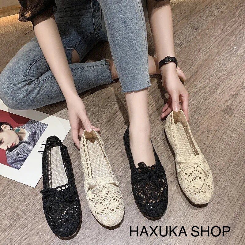 (Sẵn) Giày búp bê nữ ren lưới dễ đi dễ phối đồ hai màu Be và màu Đen