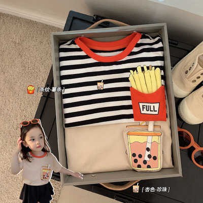 Áo Thun Cotton Ba Chiều Kẻ Sọc Tay Lửng Thời Trang Mùa Hè Cho Bé Gái