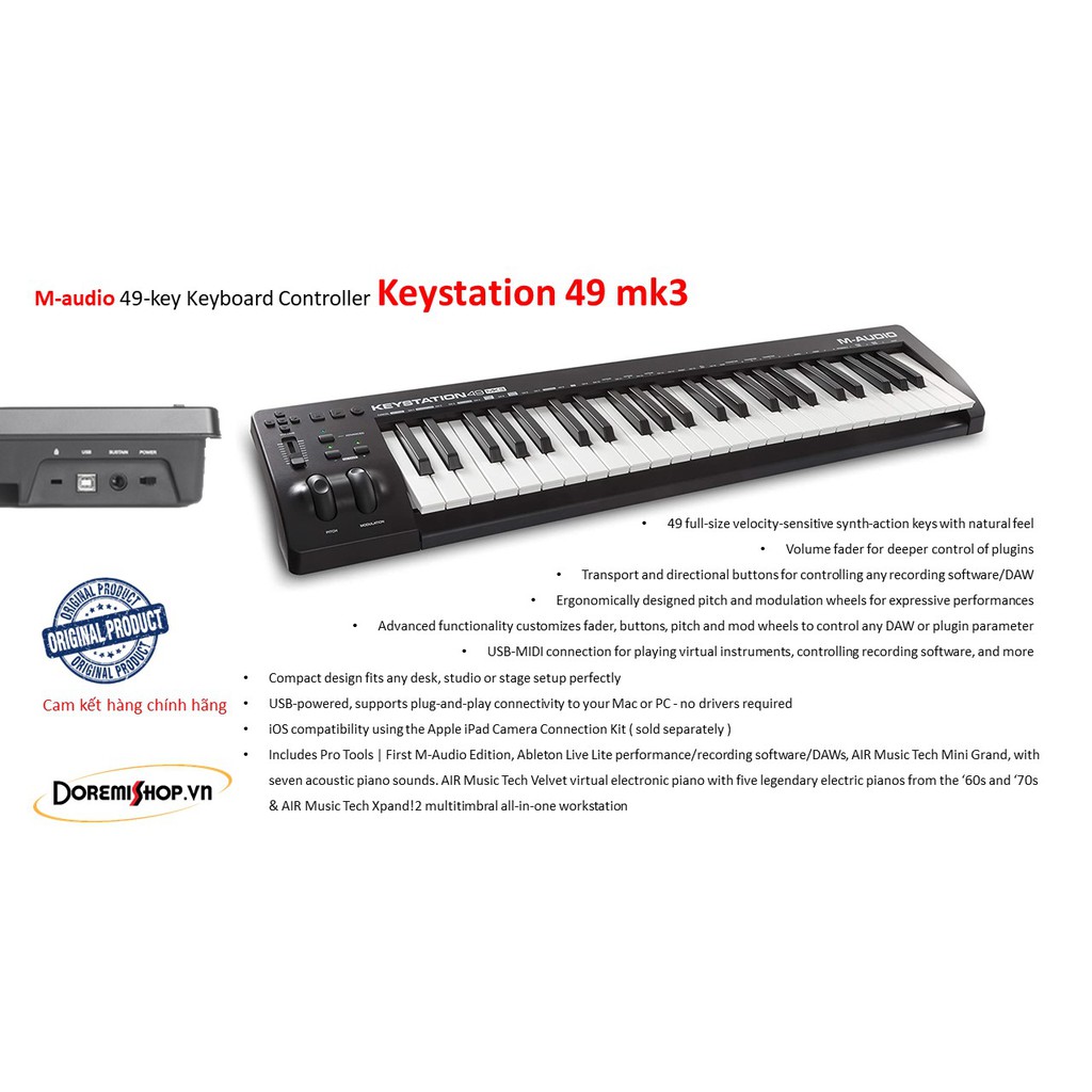 Bàn phím nhạc điện tử thương hiệu M-Audio và tên sản phẩm Keystation 49 mk3