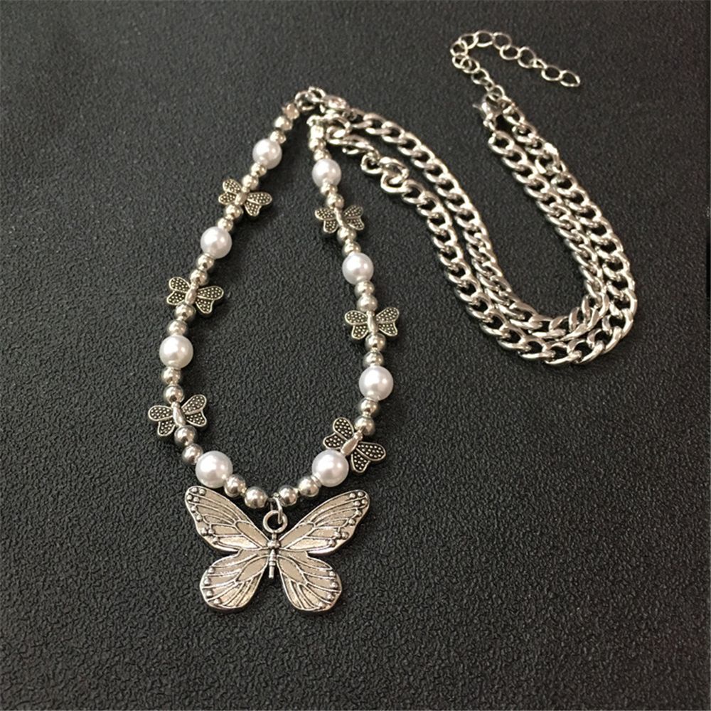 PATH Fashion Accessories Butterfly Pearl Pendant Gift Women Choker Beads Necklace Hip Hop Chain Jewelry Gothic Collar Punk Necklace