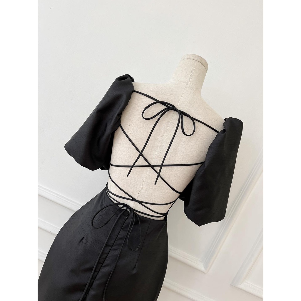 Đầm tay phồng chéo lưng