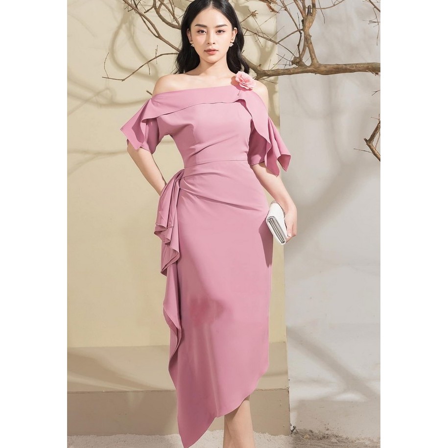 Đầm váy ôm trễ vai lệch tà 2388 (kèm hình thật - freesize)