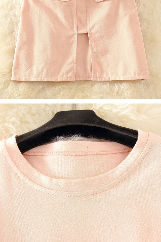 Bộ Áo Thun Cotton + Chân Váy Chữ A Màu Hồng Dễ Thương Cho Nữ