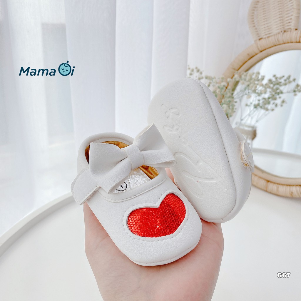 G67 Giày búp bê cho bé tập đi chất da màu trắng hình trái tim mềm mại của Mama Ơi - Thời trang cho bé