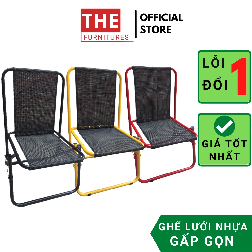 Ghế Xếp Lưới Dù Lò Xo Khung Sắt Gấp Gọn Nan nhựa Giả Mây Gập Gọn Loại To cho quán Trà Chanh, Cafe, Câu Cá-THE Furnitures