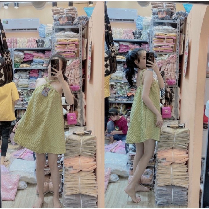 Đầm Babydoll dây chéo cổ chất vải Xốp dày dặn, xịn sò cam kết hàng y hình