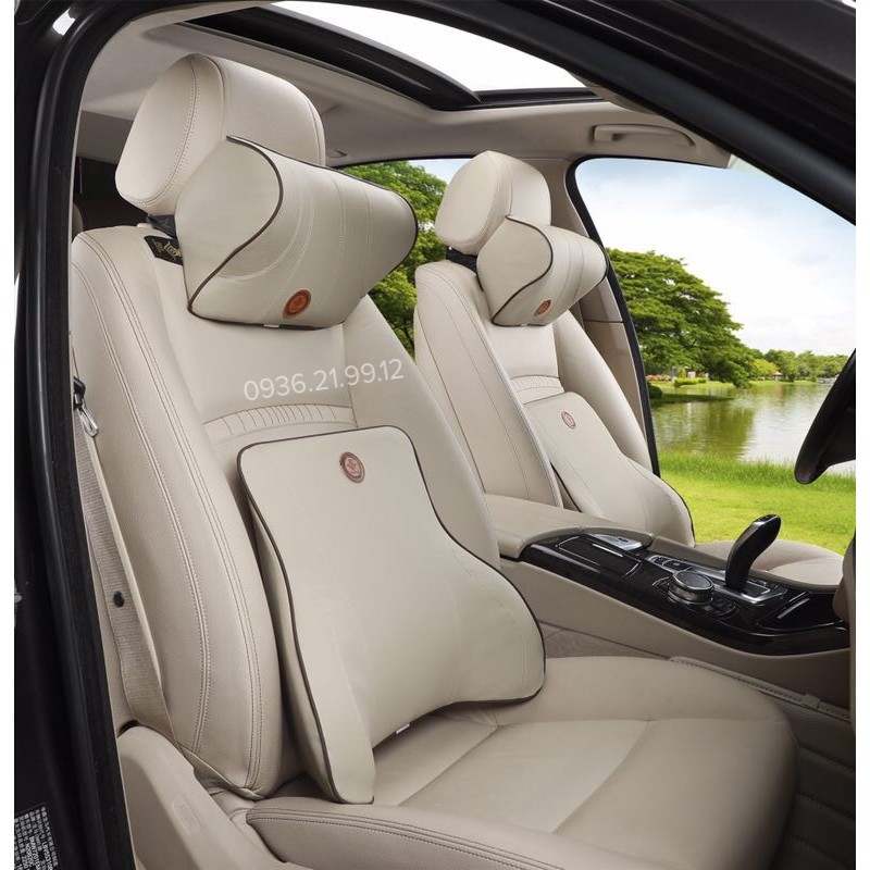 Bộ Gối Tựa Đầu Tựa Lưng Cao Su Non Vỏ Da Vỏ Vải Cao Cấp Dùng Cho Ô Tô Xe Hơi (01 Gối + 01 Tựa lưng)