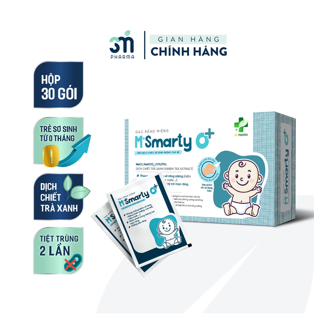 - Gạc Rơ Lưỡi Vệ Sinh Răng Miệng Cho Bé - Gạc Răng Miệng M'smarty O+ hộp 30 gói