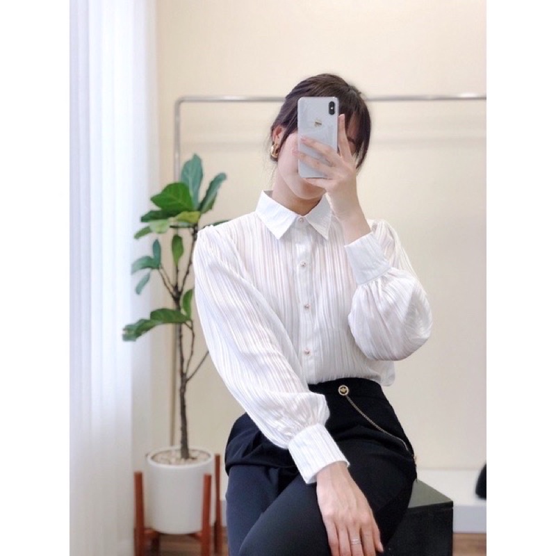Sơ mi lụa kẻ kim tuyến Sara Hoang size M