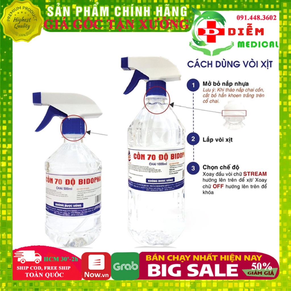 Cồn Xịt Sát Khuẩn 70 90 Độ 500ml 1000ml Khử Khuẩn Rửa Tay Chống Dịch
