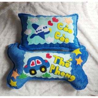 Cặp gối nằm và ôm handmade ô tô máy bay may tên theo yêu cầu
