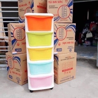 Tủ nhựa đa sắc ngăn kéo 5 tầng có bánh xe Việt Nhật