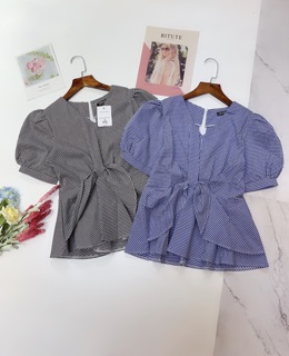 Áo sơ mi kẻ peplum siêu xinh(kèm video ảnh thật)