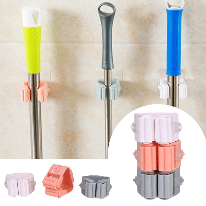 Móc dán tường kẹp giữ cây lau nhà, đồ dùng nhà bếp, đồ dùng nhà tắm