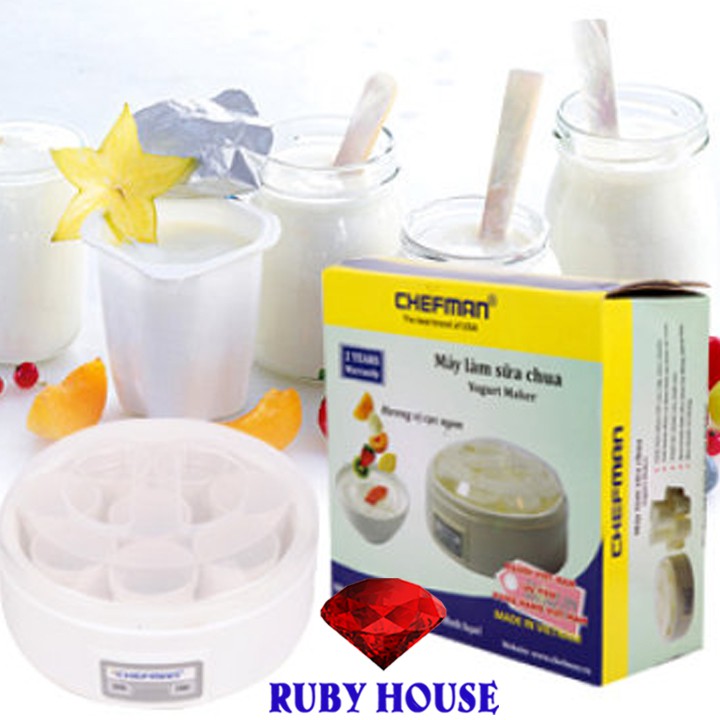 Máy làm sữa chua 8 cốc thủy tinh Chefman CHÍNH HÃNG-Ruby House