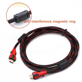Dây Cáp Tín Hiệu 2 Đầu HDMI 5m Tụ Chống Nhiễu Bọc Lưới Định Dạng Chuẩn 4K (Đen Phối Đỏ)