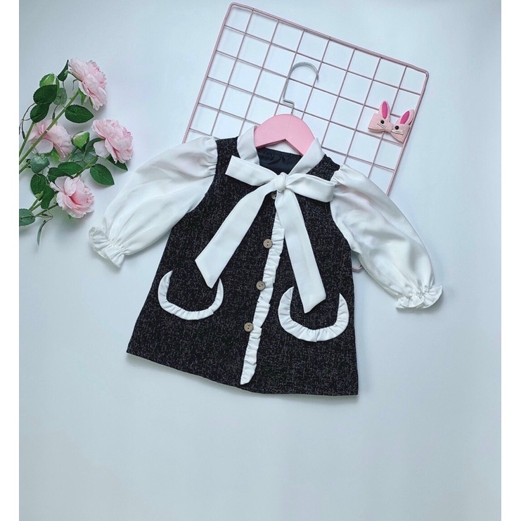 Váy dạ bé gái dài tay thu đông (𝘁𝗵𝗮̂𝗻 𝟮 𝗹𝗼̛́𝗽) [𝐅𝐑𝐄𝐄𝐒𝐇𝐈𝐏 𝐓𝐎𝐀̀𝐍 𝐐𝐔𝐎̂́𝐂] LINA KIDS- váy dạ đen tay lụa Hàng thiết kế