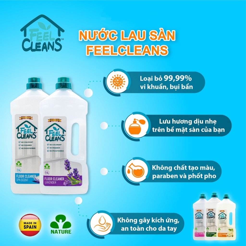 Nước Lau Sàn FeelCleans  HÀNG CÔNG TY  1.5 Lít ✈ FREESHIP ✈