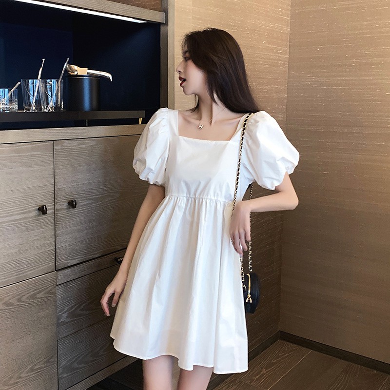 Váy Babydoll Trắng Tay Bồng PEONYB Nữ [FREESHIP] 🌸 Đầm cổ vuông dáng suông, thiết kế bánh bèo tiểu thư Ulzzang HOT 🌸 | BigBuy360 - bigbuy360.vn