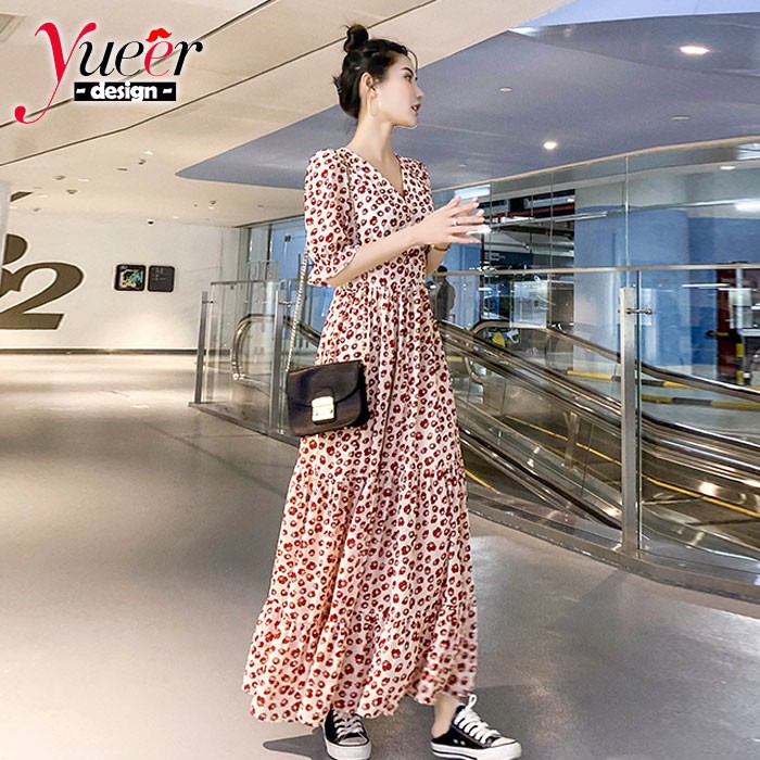 Đầm Voan Hoa Tay Ngắn Cổ Chữ V Size S-2xl