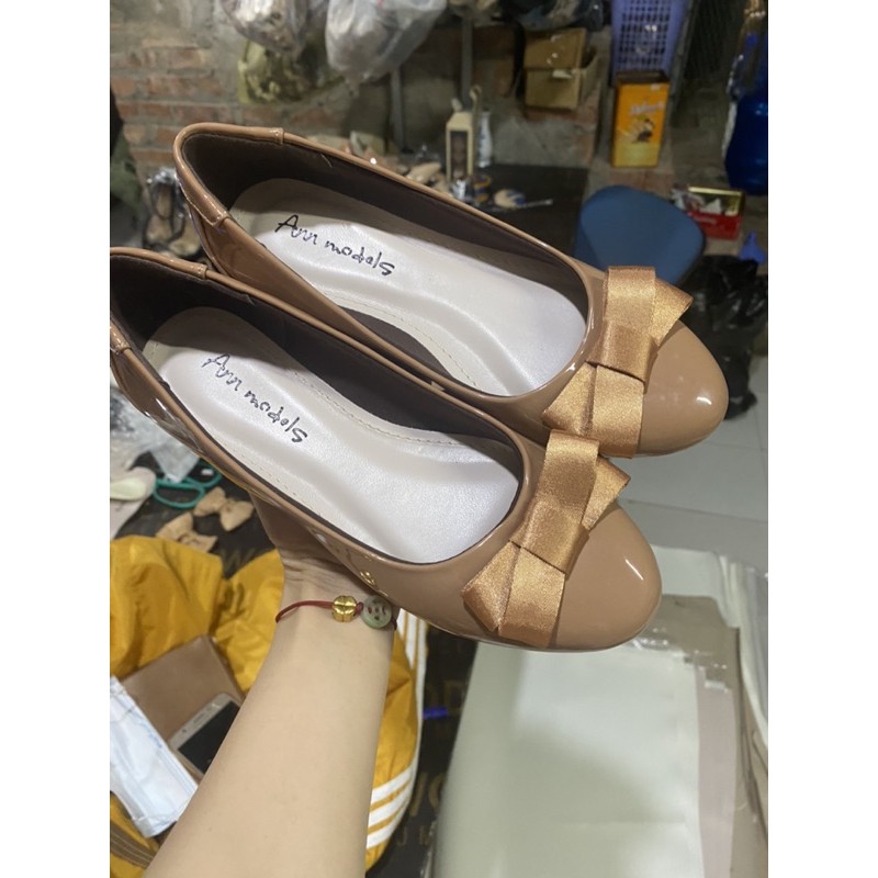 Giày búp bê tiểu thư da bóng  thời trang kiểu dáng basic phối nơ _A023NX