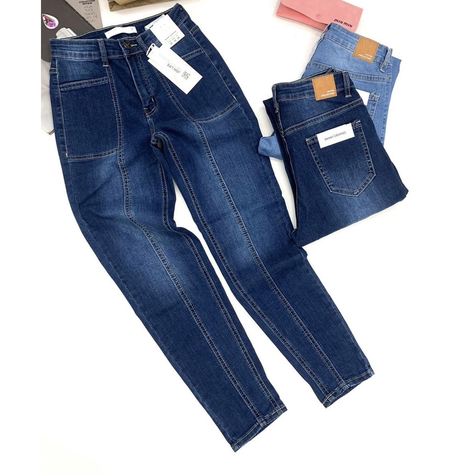 Quần baggy jean nữ lưng cao kiểu sọc, quần bò nữ ống đứng co giãn nhẹ NPQ028