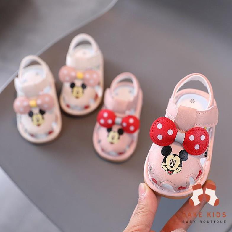 Giày sandal bé gái tập đi  FREESHIP Sandal bé gái hình Mickey đế chống trơn trượt có còi chất da PU siêu mềm A1