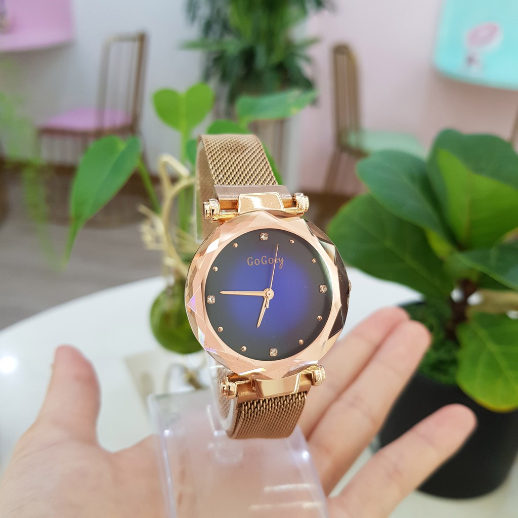 Đồng hồ nữ Gogoey dây nam châm vàng hồng số ngọc chống nước 3atm chính hãng Tony Watch 68