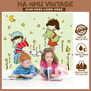 Decal dán tường chúc bé ngủ ngon và bé ôm gối