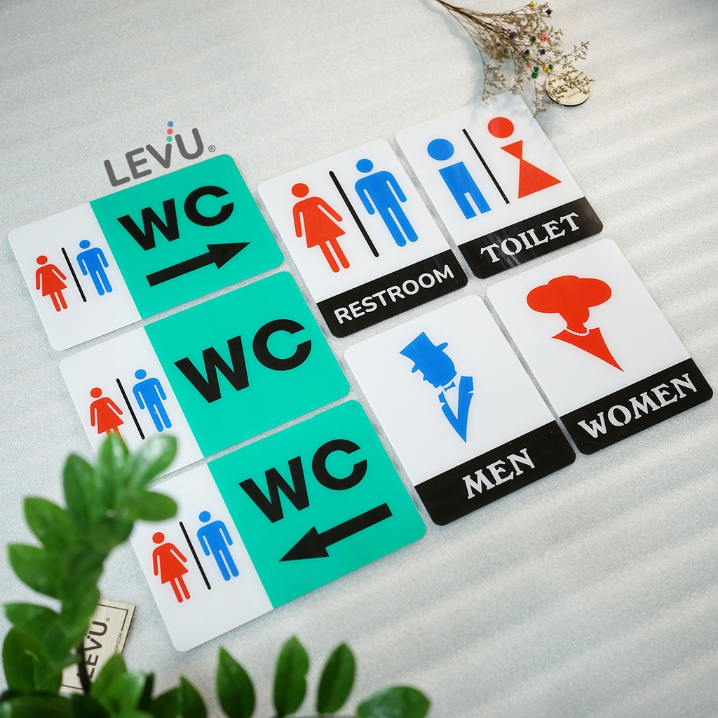 Bảng toilet mica chỉ hướng nhà vệ sinh WC - Restroom - Men - Women