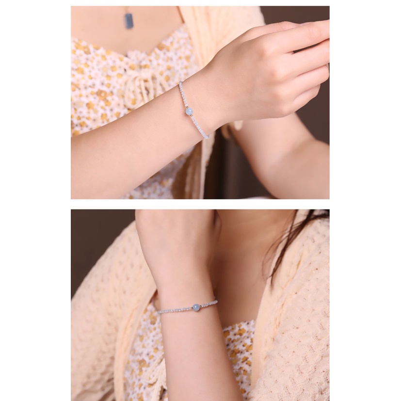 Vòng Tay Chuỗi Hạt Màu Xanh Dương Nhạt Đơn Giản Cho Nữ