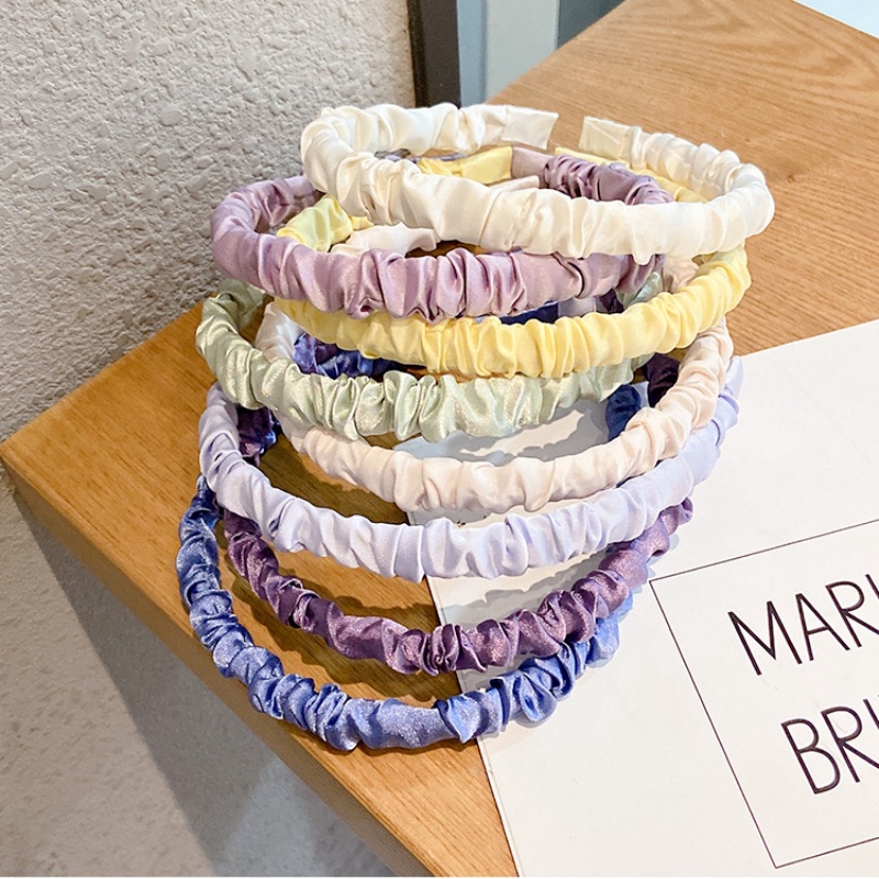 Băng Đô Cài Tóc Bằng Lụa Satin Phối Bèo Dễ Thương Phong Cách Hàn Quốc Cho Cô Dâu