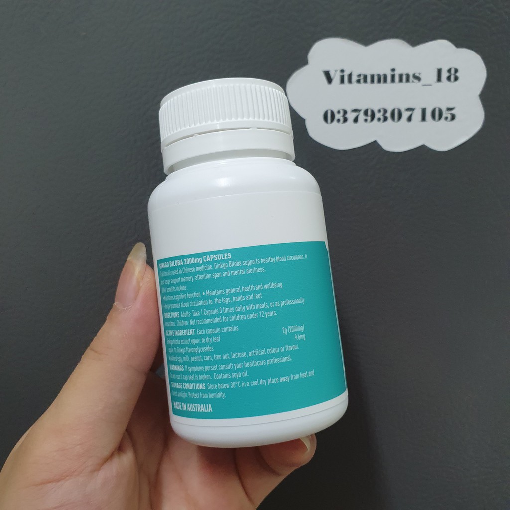 Viên Uống Bổ Não Healthy Care Ginkgo Biloba 2000 Úc 100 viên - mẫu mới  [date xa]