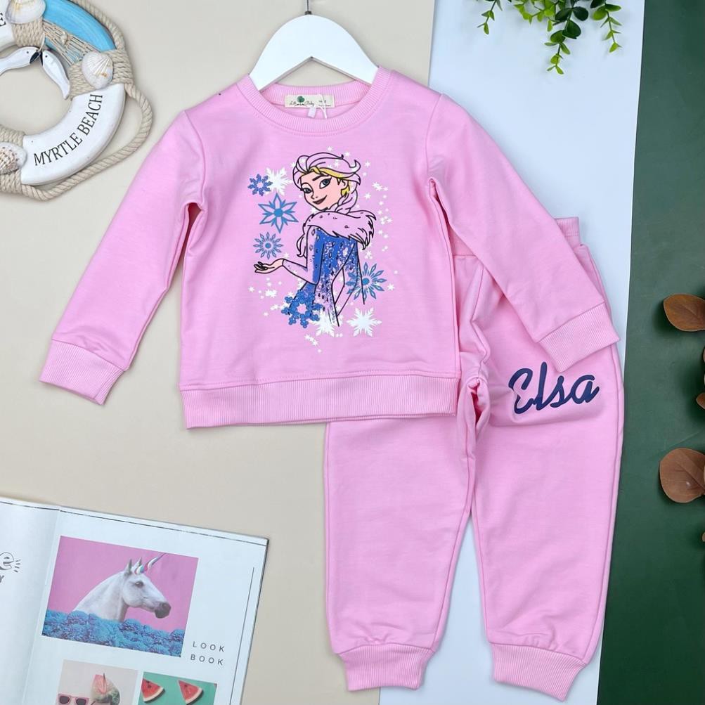 Thu Đông: Bộ Nỉ Da Cá Bé Gái In Hình Elsa Và Pony Size 2-8 Chất siêu đẹp, Dành cho bạn từ 11kg đến 25kg