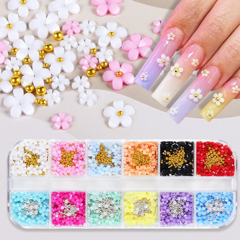 Phụ Kiện Trang Trí Móng Tay Hình Hoa 3D Đính Ngọc Trai Xinh Xắn
