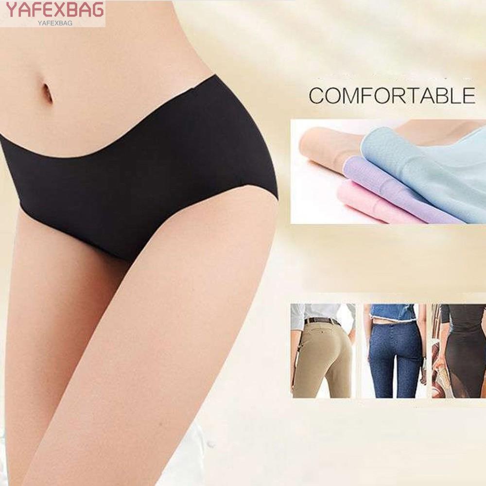 Womens ice Silk Underwear Seamless No trace Mid-waist Briefs with Cotton buttocks