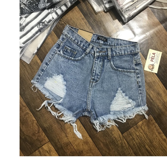 QUẦN SHORT JEAN NỮ XANH NHẠT VÀ XÁM RÁCH 2 BÊN CÀO RÁCH 0MM4