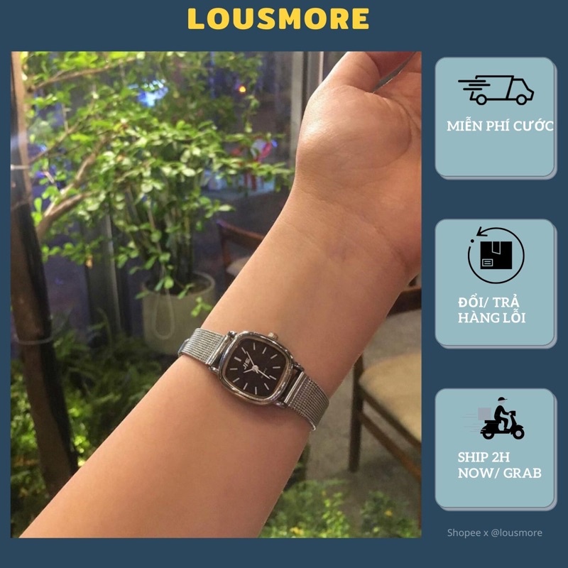Đồng hồ nữ JIS mặt vuông dây kim loại mesh kiểu dáng vintage DHJ1