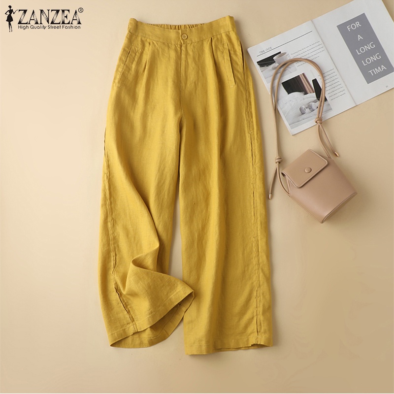 Quần ZANZEA ống rộng màu trơn có túi thời trang cá tính cho nữ