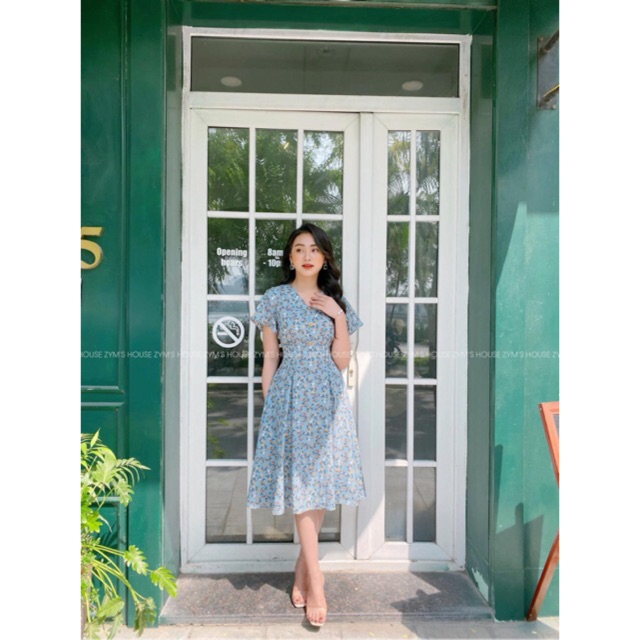 Váy hoa xanh nhí tay rơi Zym's House - v1162