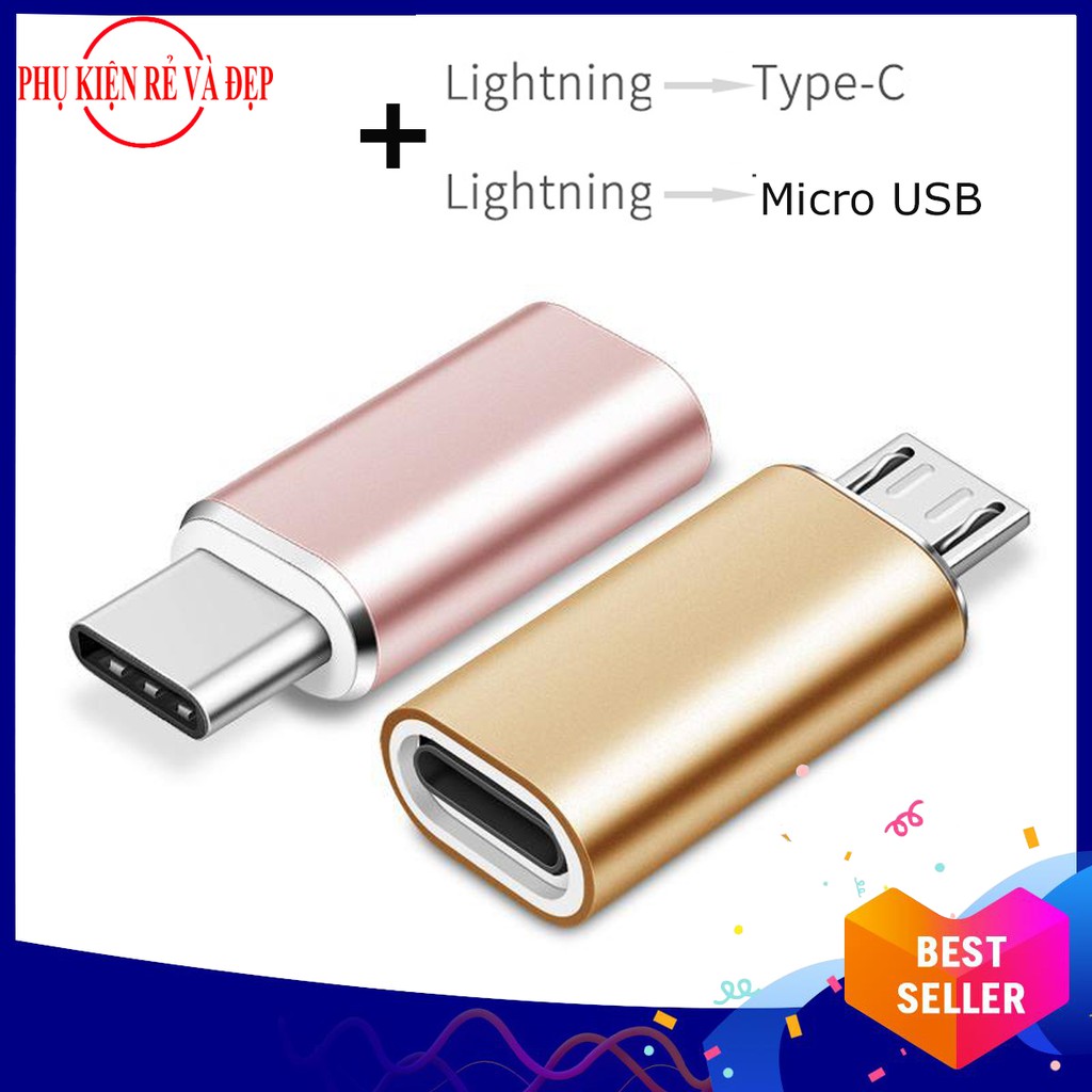 Combo 2 đầu chuyển đổi từ Lightning sang Type C và Lightning sang Micro USB