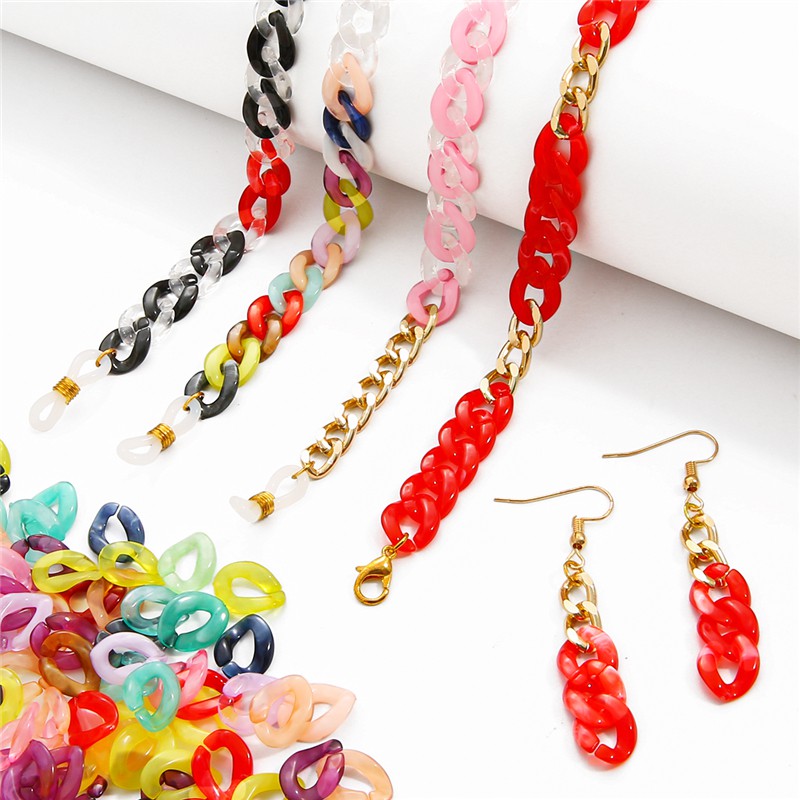 Set 100 mắt xích chuỗi dây acrylic nhiều màu sắc tùy chọn 13x10mm dành cho làm đồ trang sức DIY