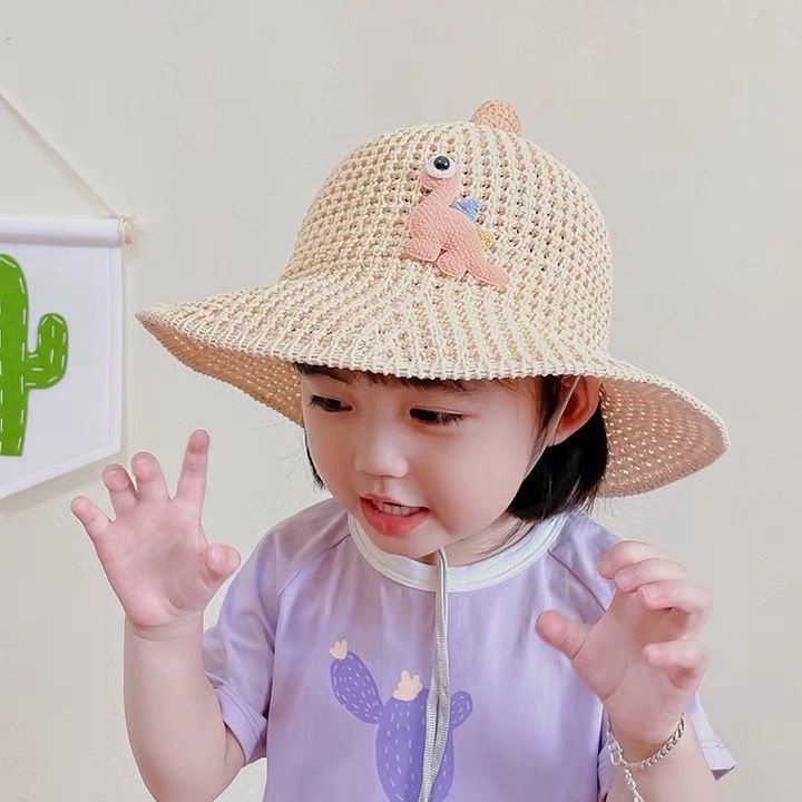 Mũ Cói Che Nắng Chống Gió In Hoạt Hình Kèm Dây Đeo Thời Trang Mùa Hè Cho Bé